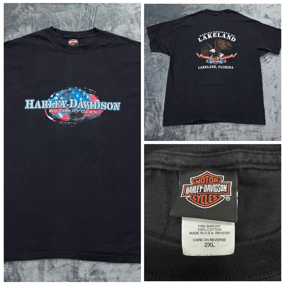 VTG 2002 Harley-Davidson Eagle Graphic T-Shirt Mens 2XL Black Front & Back Hit